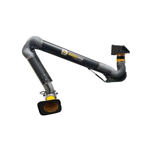 Flexible fume extraction arm used to remove hazardous vapors and extract fumes